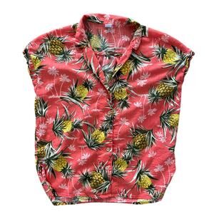 Women's Old Navy Pink Pineapple Blouse button up size S